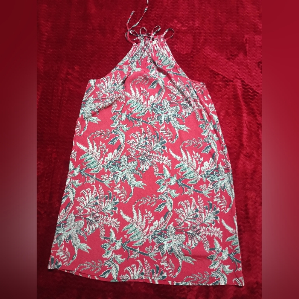 LOFT Red and Gray Floral Dress